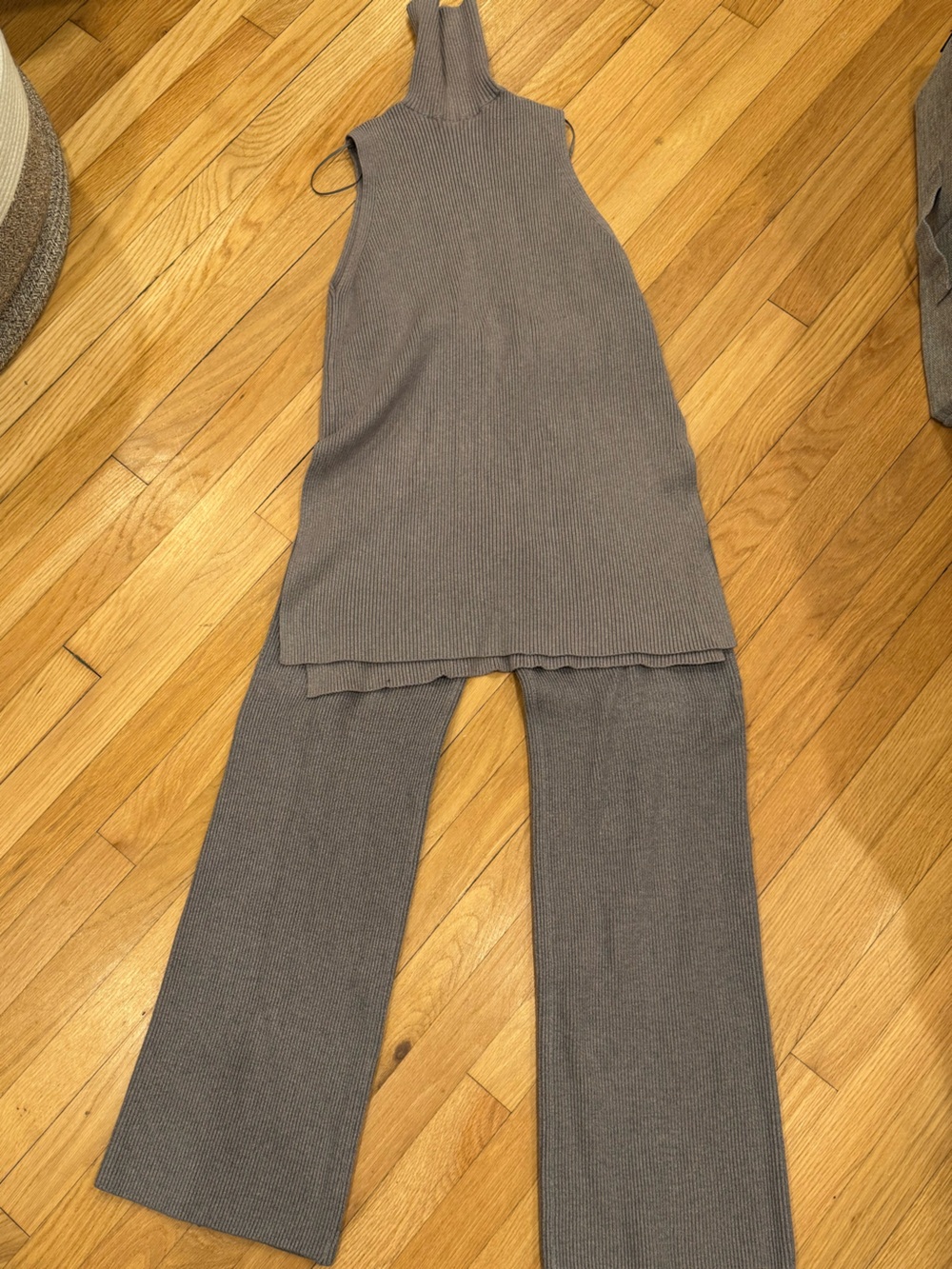 Zara Ribbed Knit Wide Pants and Turtleneck Tank Set Gray